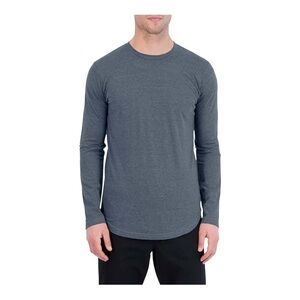 GOODLIFE Overdyed Tri-Blend Long Sleeve Scallop Crew T-Shirt in burnt orange